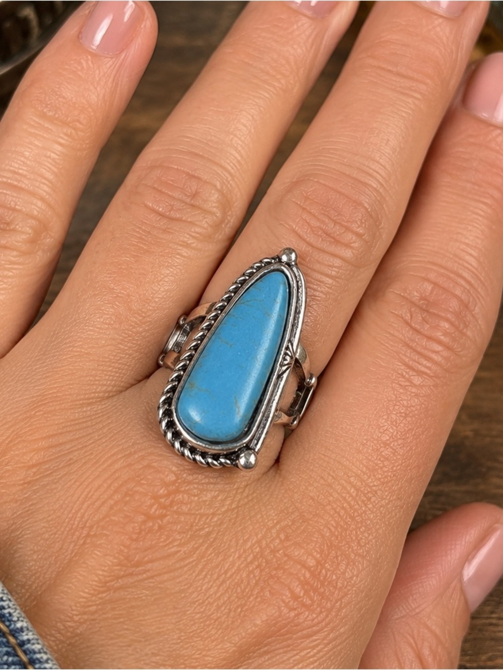 Silver Teardrop Turquoise Statement Ring - Blue